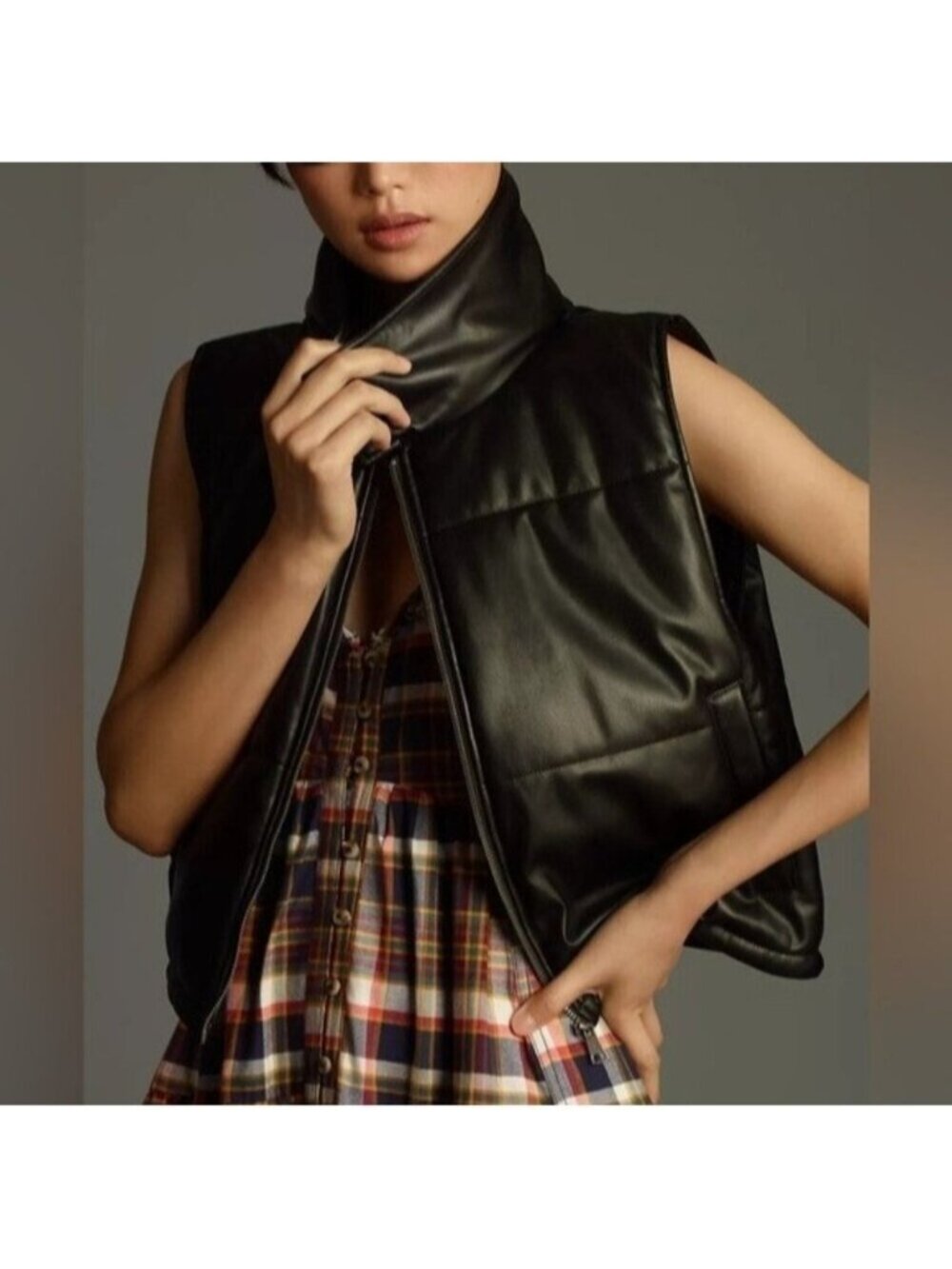 NWT Size S/M - Anthro Faux-Leather Puffer Vest with Pockets (NWT US$ 98)